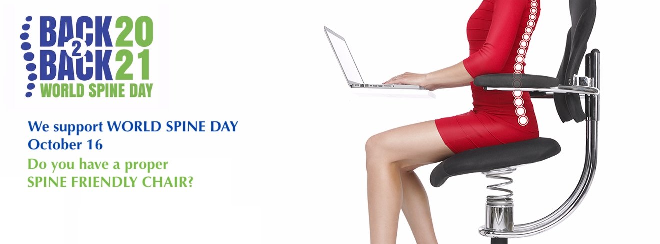 Spine health awareness - World spine day 2021 - & woman sitting without slouching  - Spinalis Chairs BC Canada